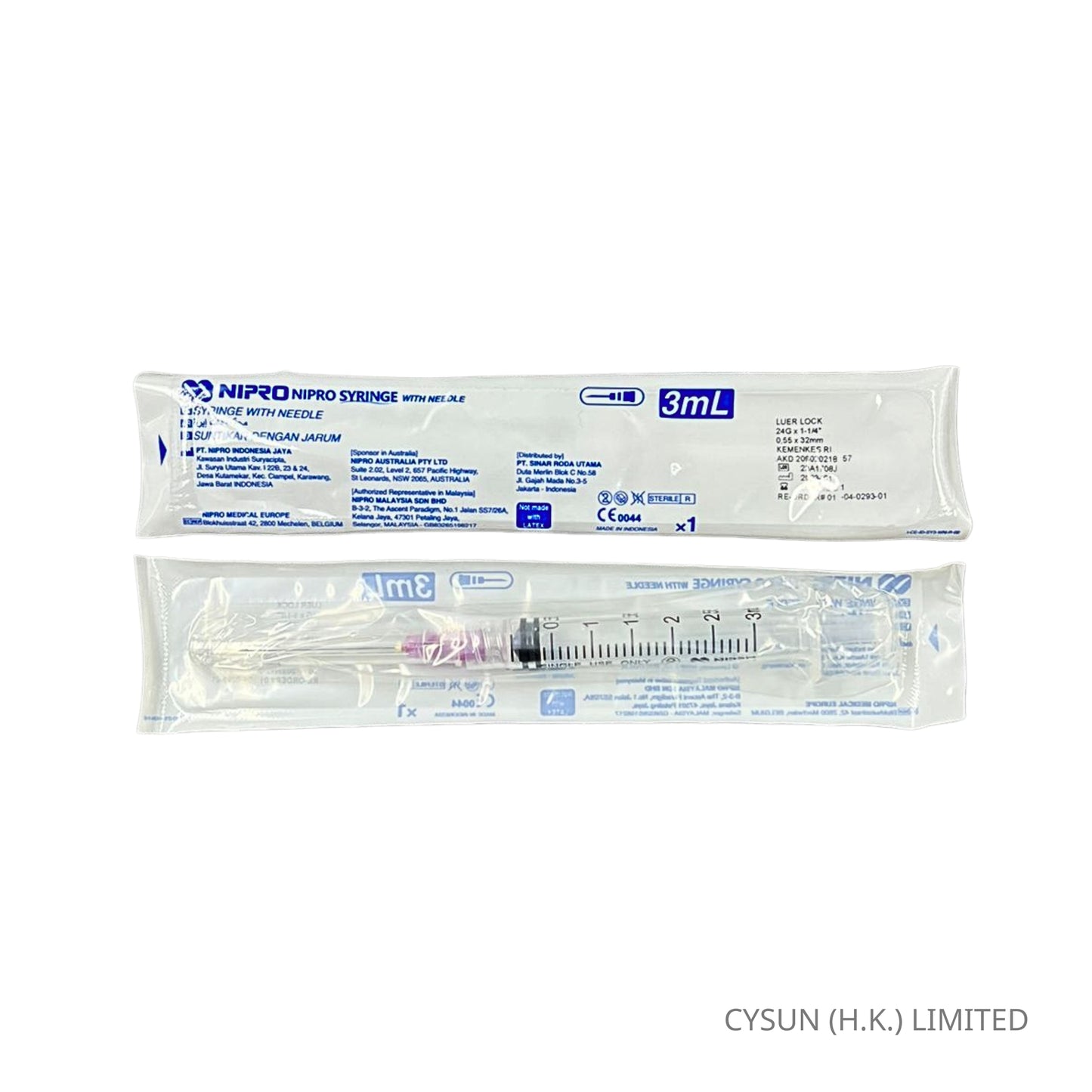 NIPRO 3ml 24Gx1-1/4" Luer Lock Syringe With Needle 螺旋咀針筒連針咀 100支
