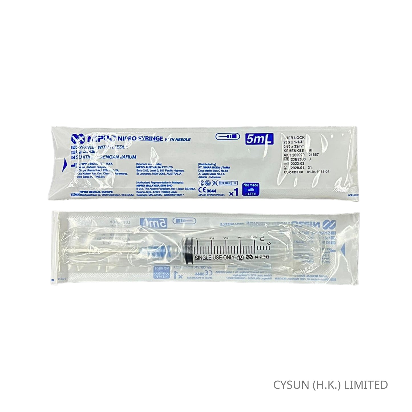 NIPRO 5ml 23Gx1-1/4" Luer Lock Syringe With Needle 螺旋咀針筒連針咀 100支