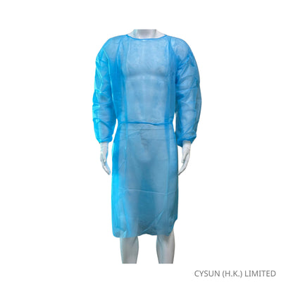 INTCO 一次性保護衣 防護衣 Isolation Gown 藍色 模特正面示範圖