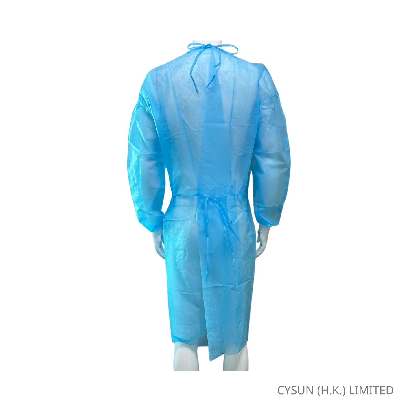 INTCO 一次性保護衣 防護衣 Isolation Gown 藍色 模特背面示範圖