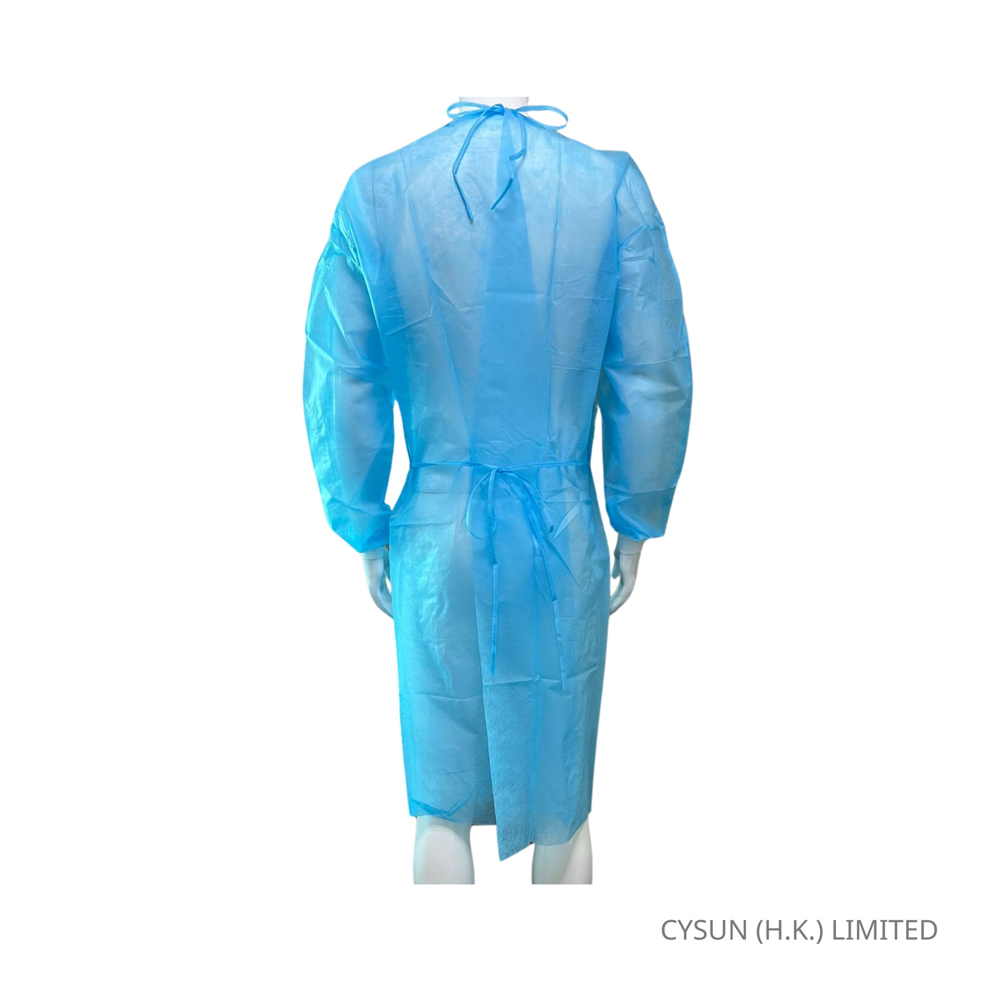 INTCO 一次性保護衣 防護衣 Isolation Gown 藍色 模特背面示範圖