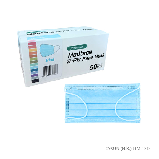 美德醫療 MEDTECS ASTM Level 3 成人三層口罩 Adult Face Mask 淺藍色 一盒50個