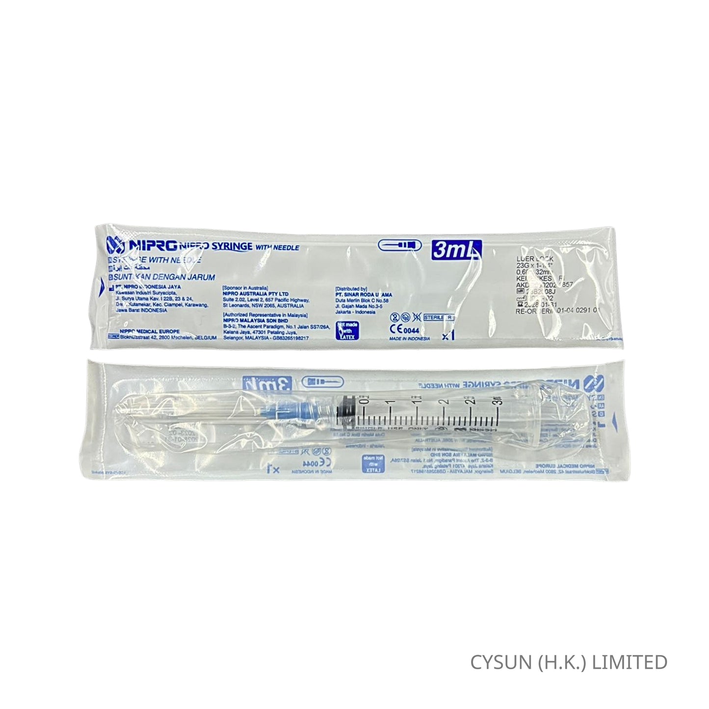 NIPRO 3ml 23Gx1-1/4" Luer Lock Syringe With Needle 螺旋咀針筒連針咀 100支