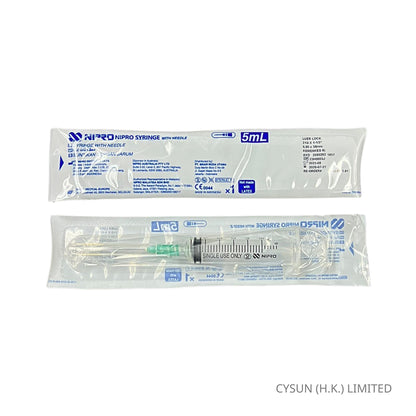 NIPRO 5ml 21Gx1-1/2" Luer Lock Syringe With Needle 螺旋咀針筒連針咀 100支