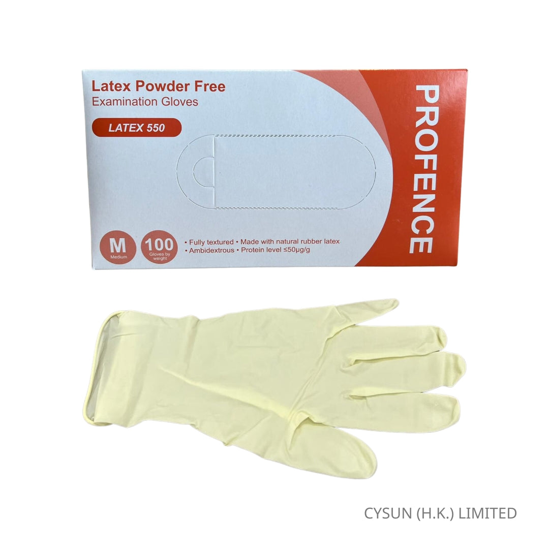 PROFENCE 無粉乳膠醫用手套 Powder Free Latex Exam Gloves 包裝 1盒100隻